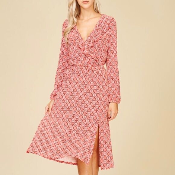 V-Neck Long Sleeve Midi Dress - Picture 2 of 4